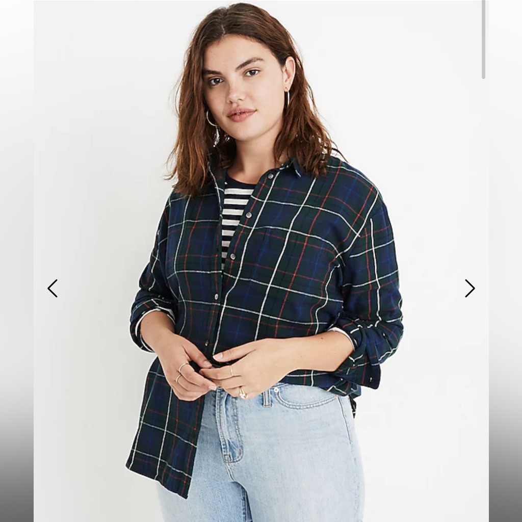 Madewell Flannel Oversized Ex-Boyfriend Shirt In Dark Plaid Size Small